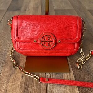 Tory Burch Amanda Mini Crossbody Bag Pebbled Leather Orange With COA